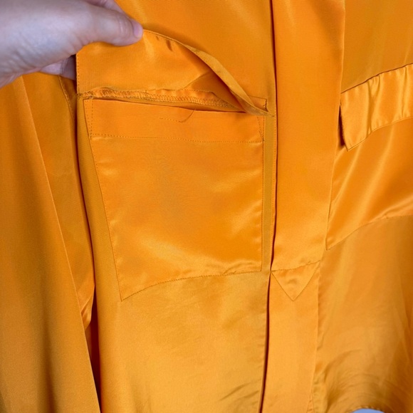 Vintage 90’s Jennifer Moore Marigold Yellow Satin Button Up Shirt Size 14W - Picture 3 of 9